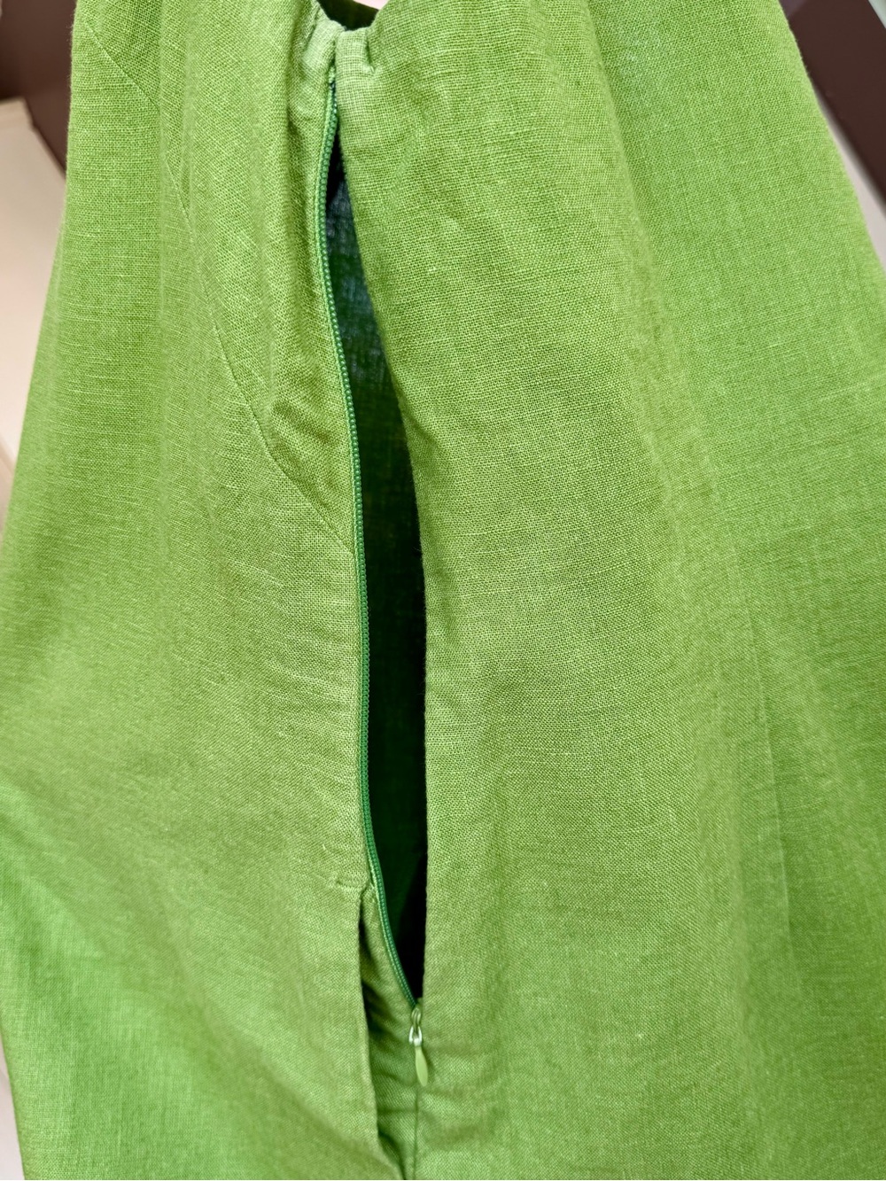 Abercrombie & Fitch Square Neck Shift Mini Dress Linen Look Green Medium Petite - Picture 8 of 10